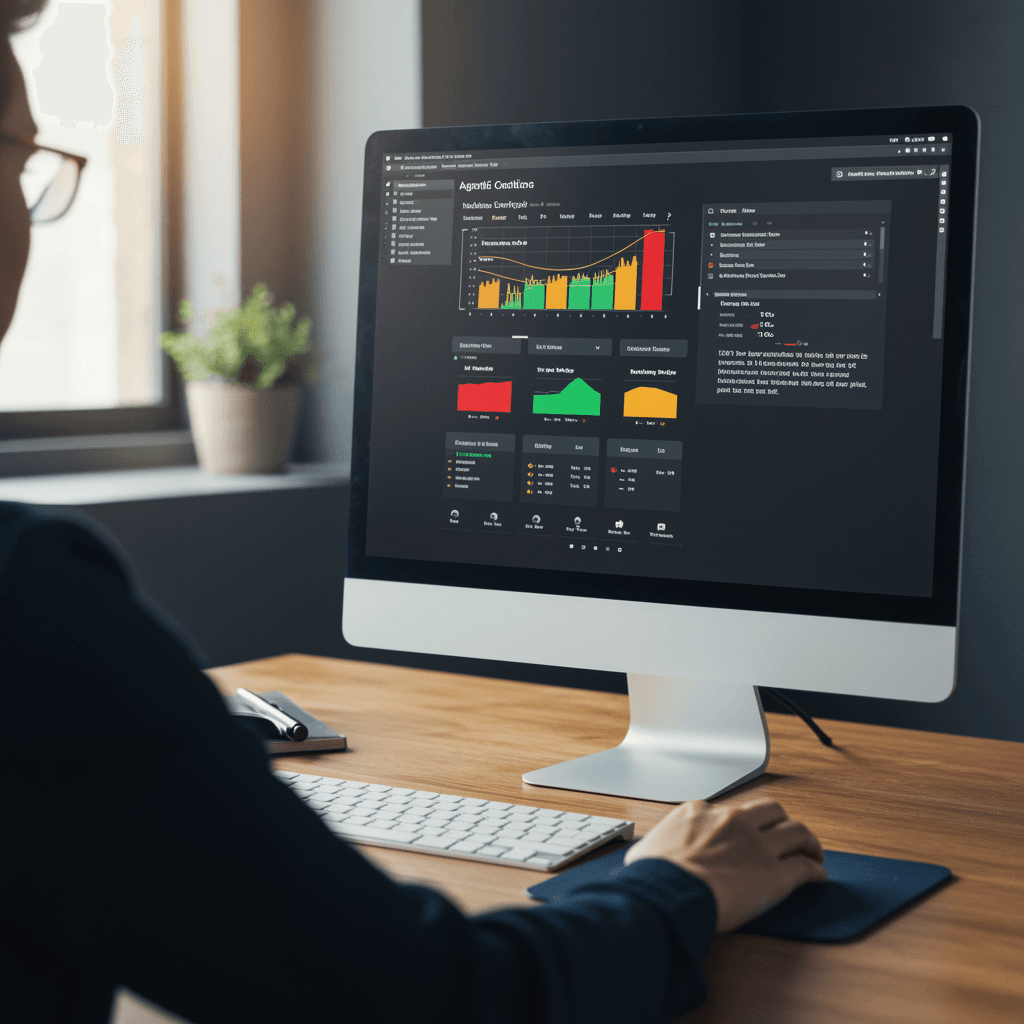CI dashboard showing test results while an engineer observes