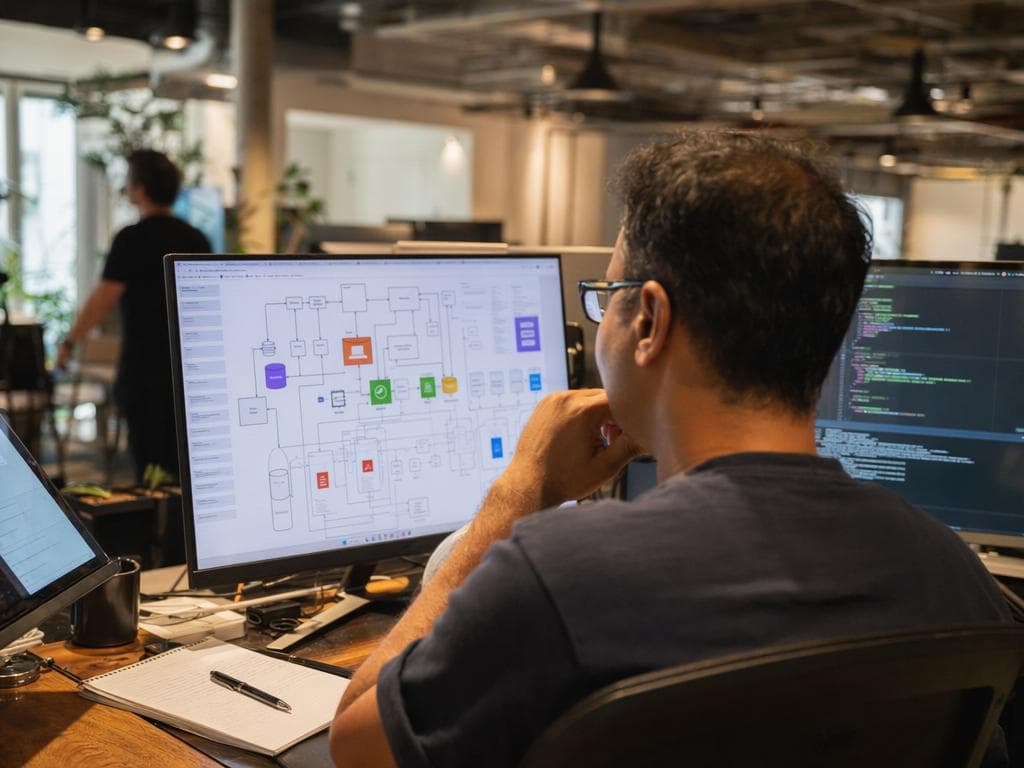 Architect and engineer reviewing a system design