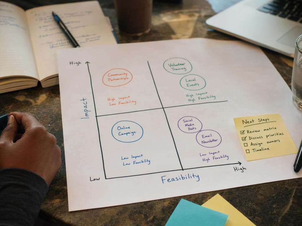 Prioritization matrix plotting impact versus feasibility